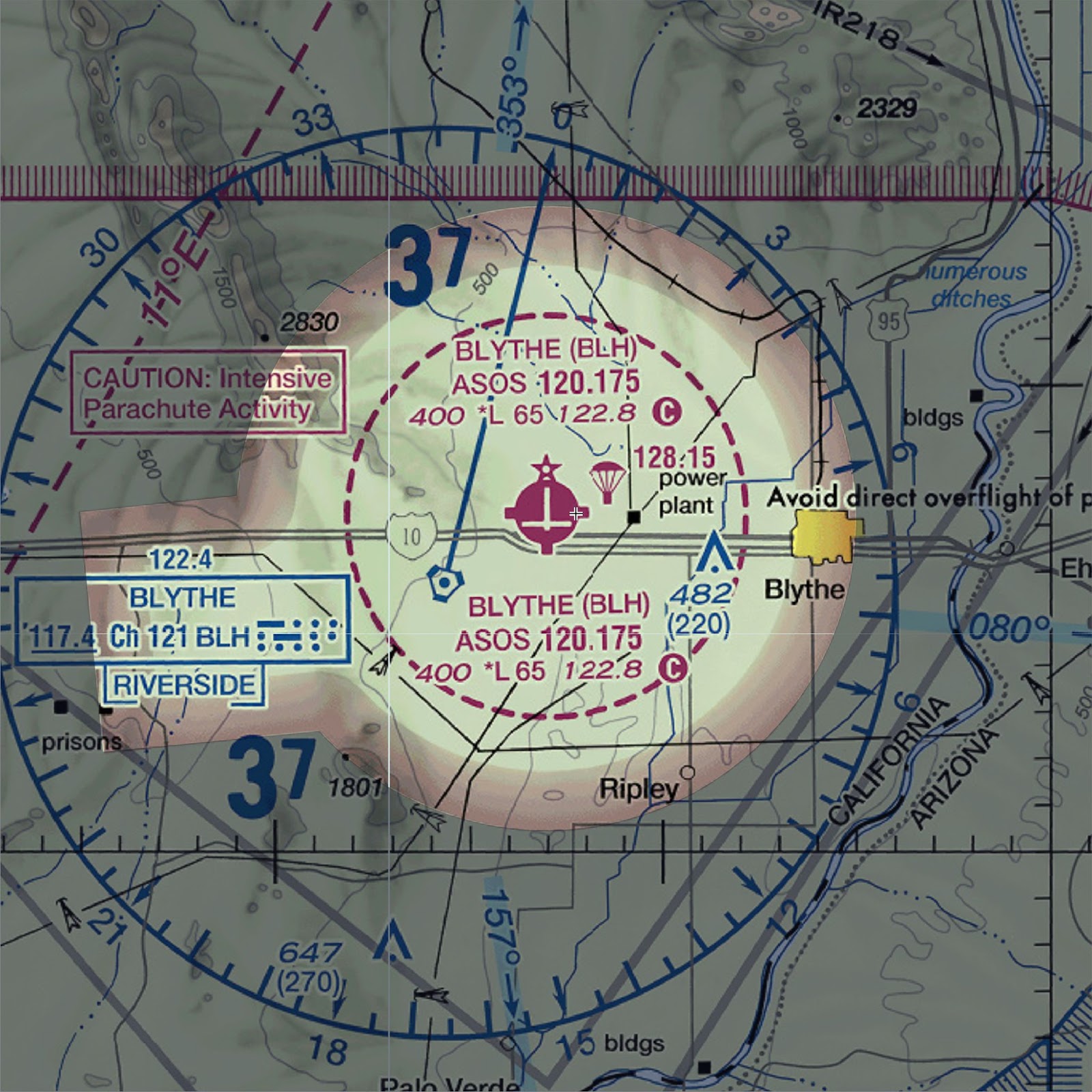 A diagram depicting Class E airspace transition areas on a sectional chart. This is known as a "vignette."