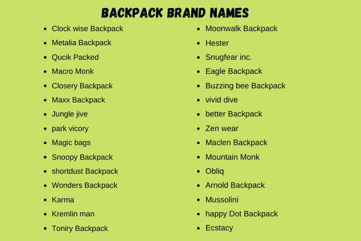 Backpack Brand Names
