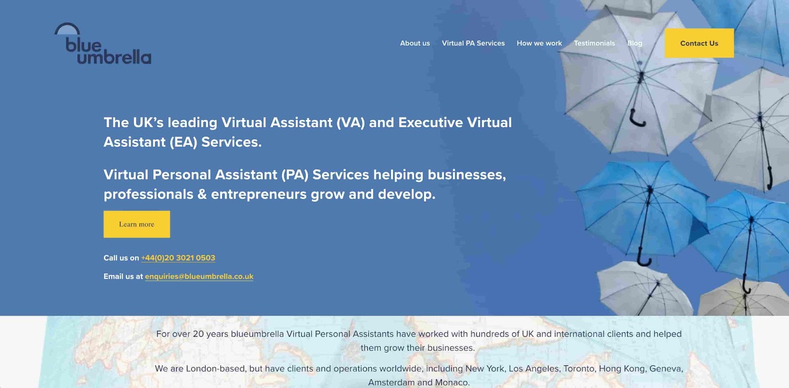 blue umbrella virtual assistant website example