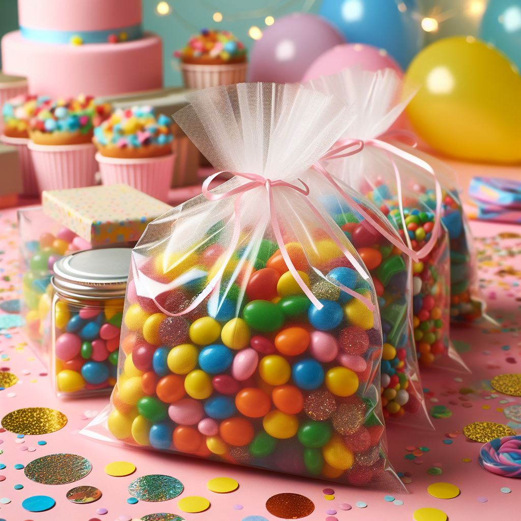 Lembrancinhas DIY Saquinhos com doces e confetes coloridos