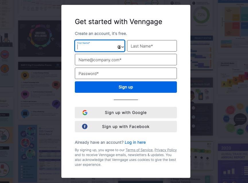 Sign up for free Venngage account