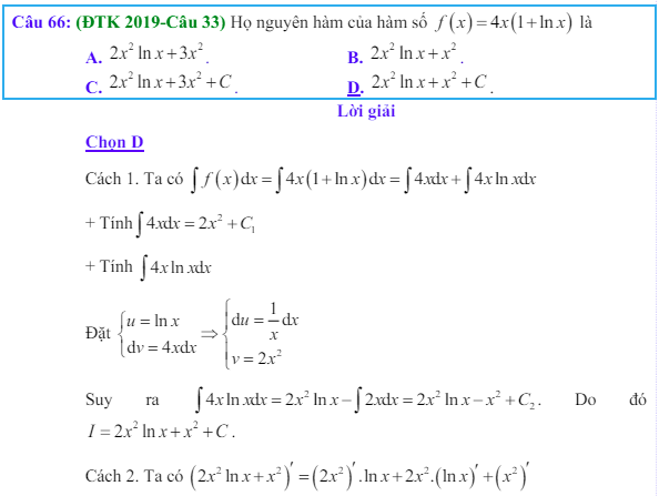 Công thức Nguyên hàm và bài tập từ đề thi có giải chi tiết