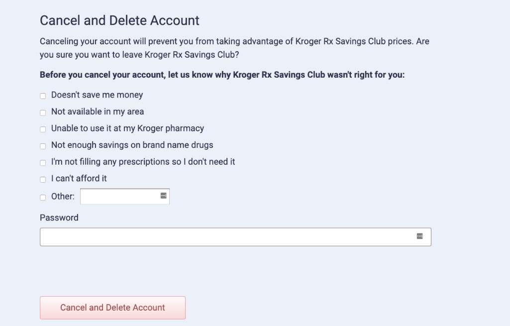 Delete an Account from Kroger confirm cancellation
