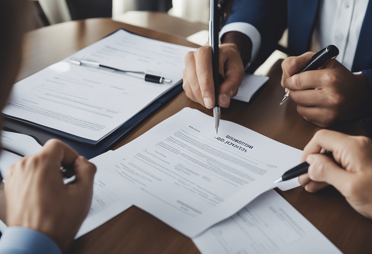 A homeowner signing a contract with a realtor while a direct buyer presents a cash offer