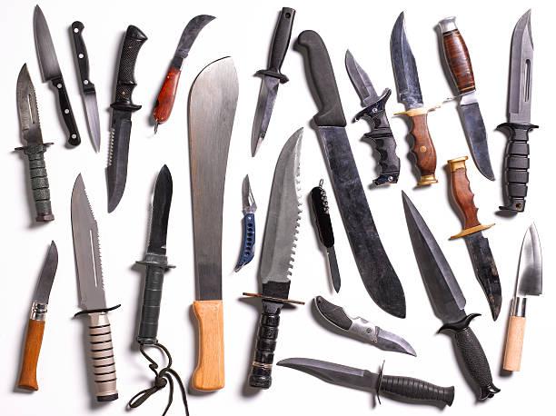 A collection of knives and sheaths Description automatically generated