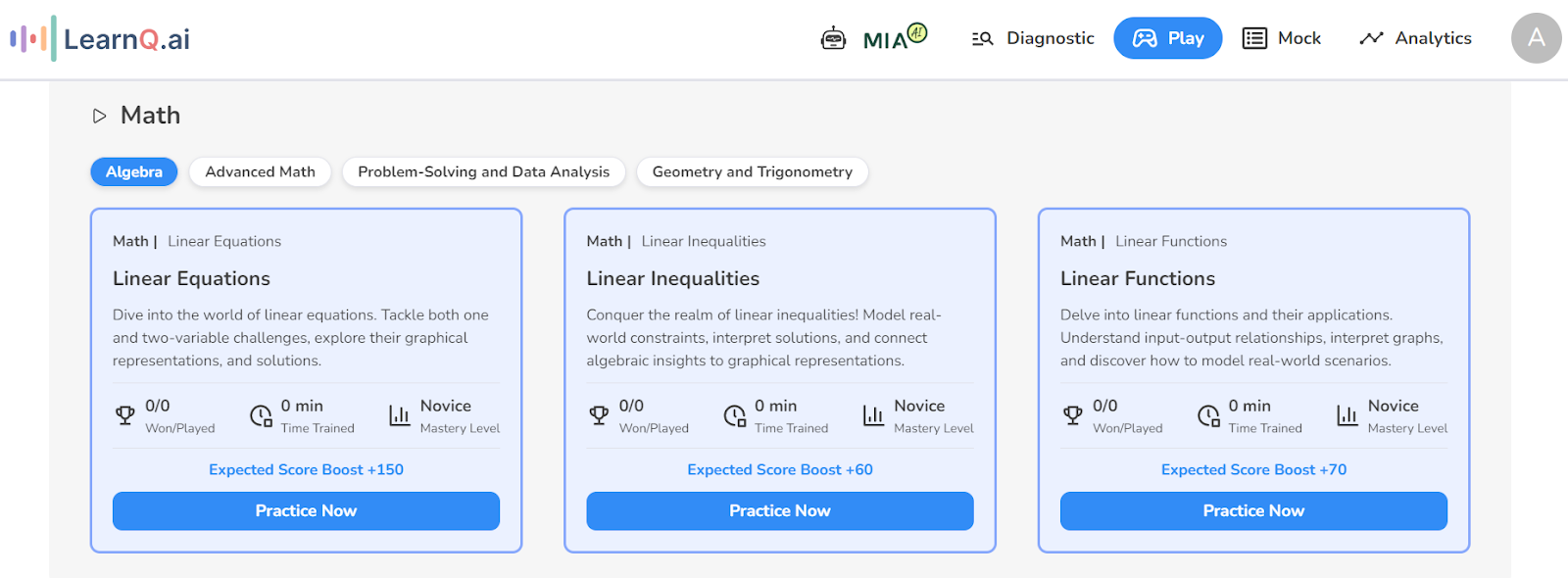 learnq ai math test 