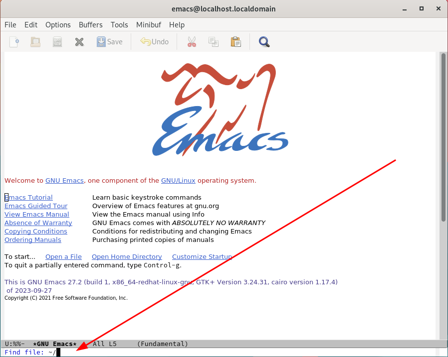 Open a file in Emacs editor