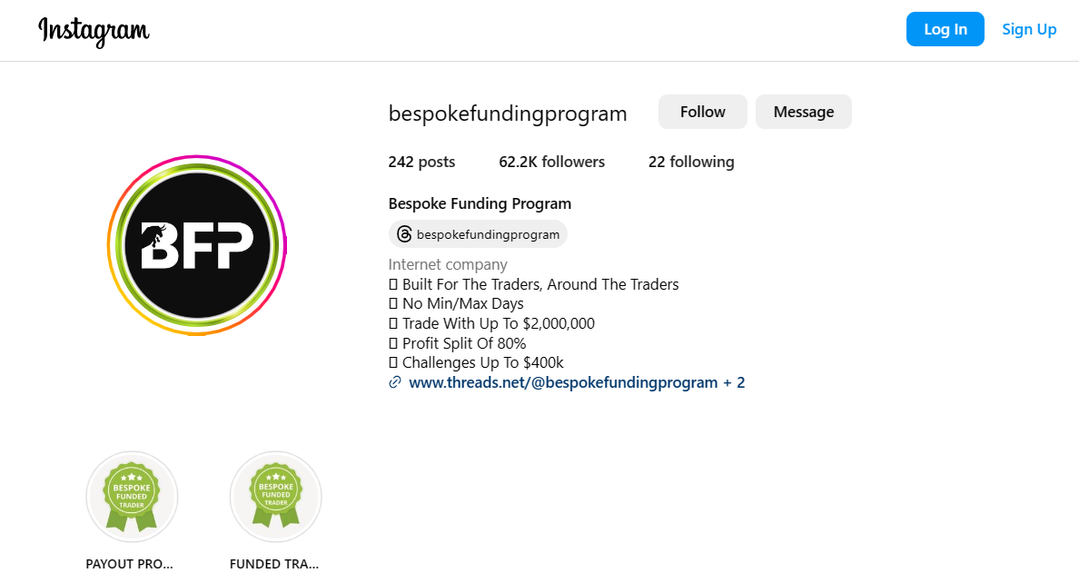 Bespoke Funding Program reviews on Instagram