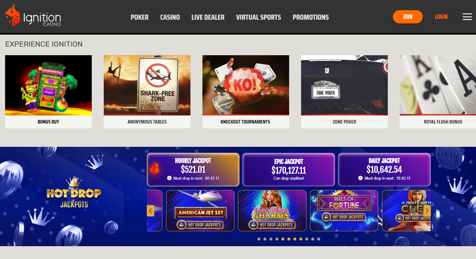 Стартовая сайта казино Ignition casino