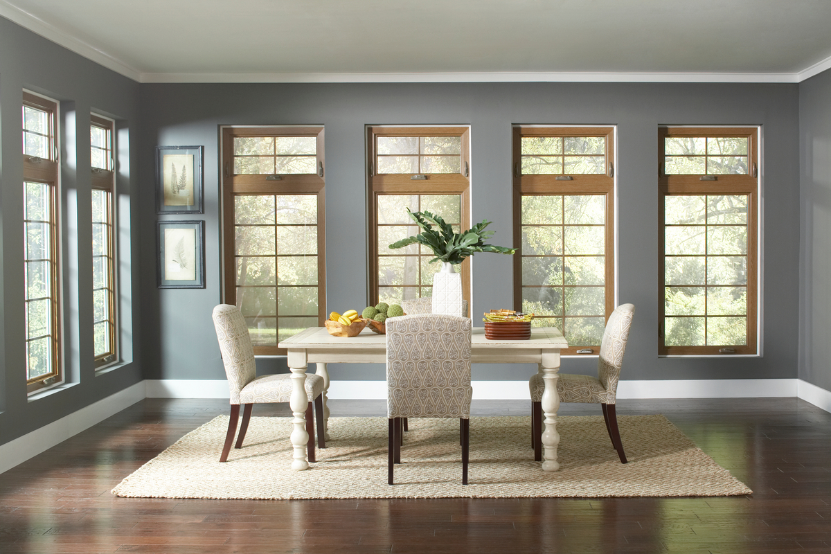 dining room with casement windows