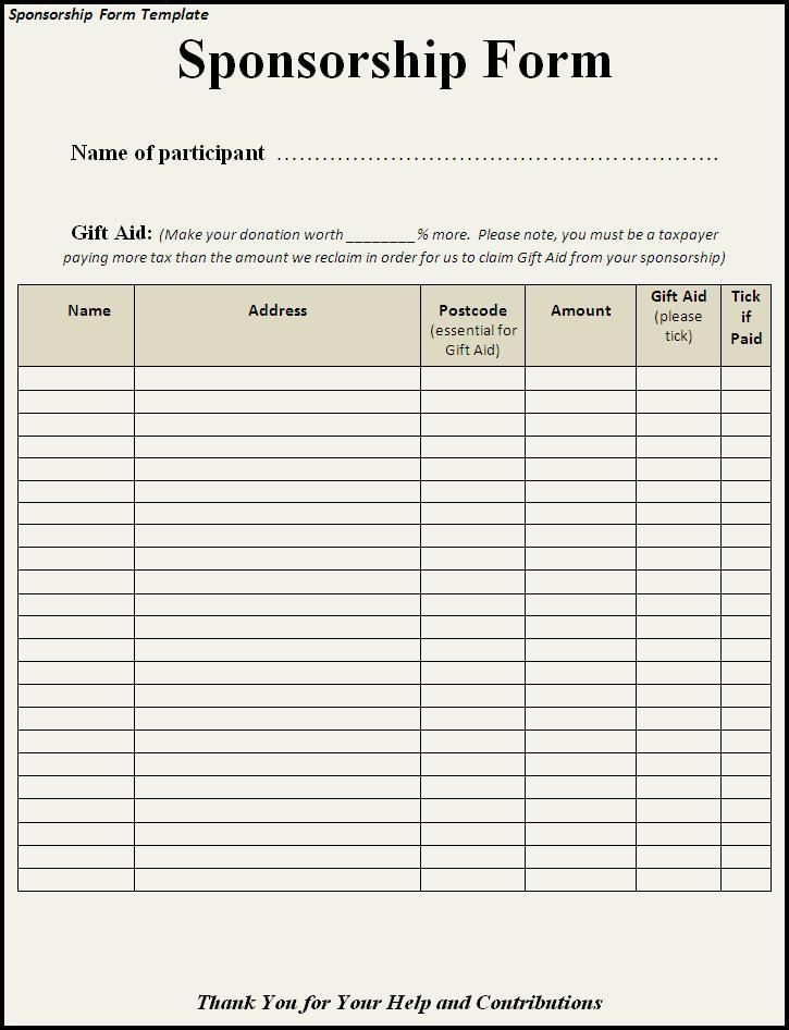 sponsorship form template: basic sponsorship form