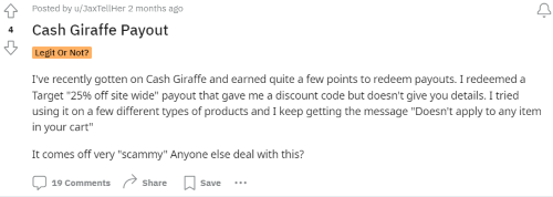 A person on Reddit shares how they’ve had issues getting paid from Cash Giraffe. 