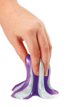 A hand holding a purple and grey slime

Description automatically generated