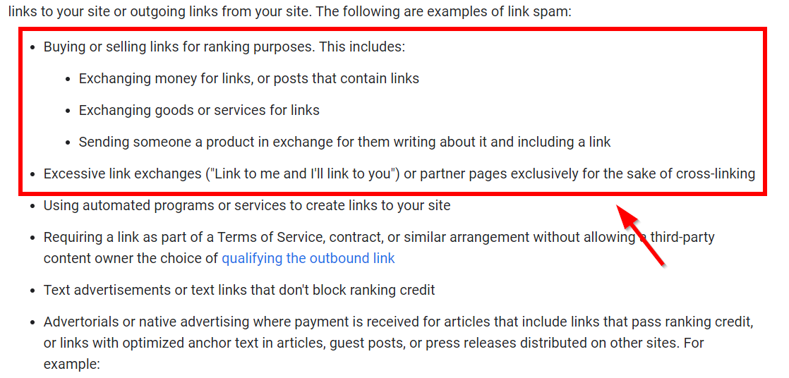Google's guidelines on buying links and backlink exchanges