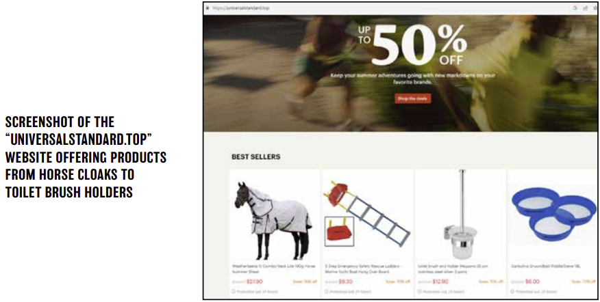 A screenshot of a fake shopping website that tries to lure victims with significant discounts.