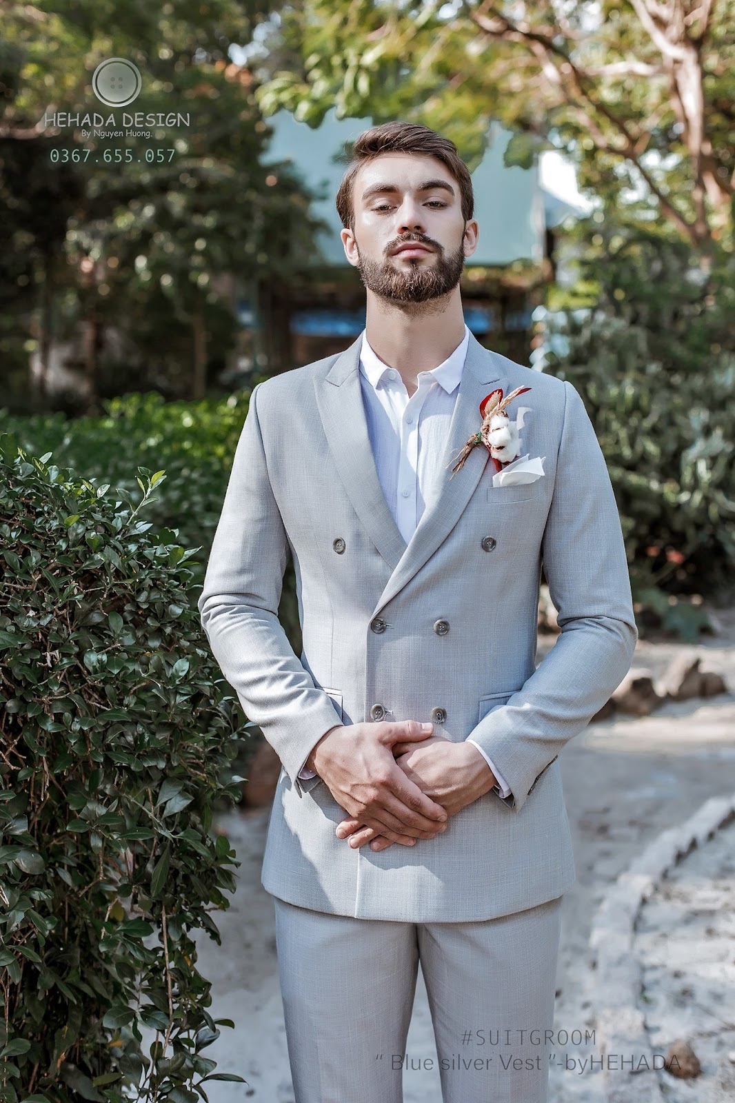 Vest form 4 nút Blue Silver 