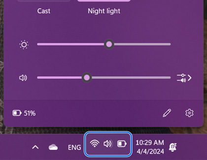 WiFi, sound, and battery icons highlighted