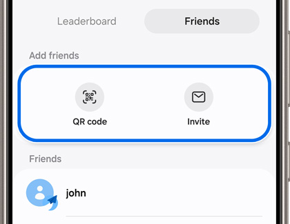 QR code and Invite highlighted under the Add friends section in Samsung Health