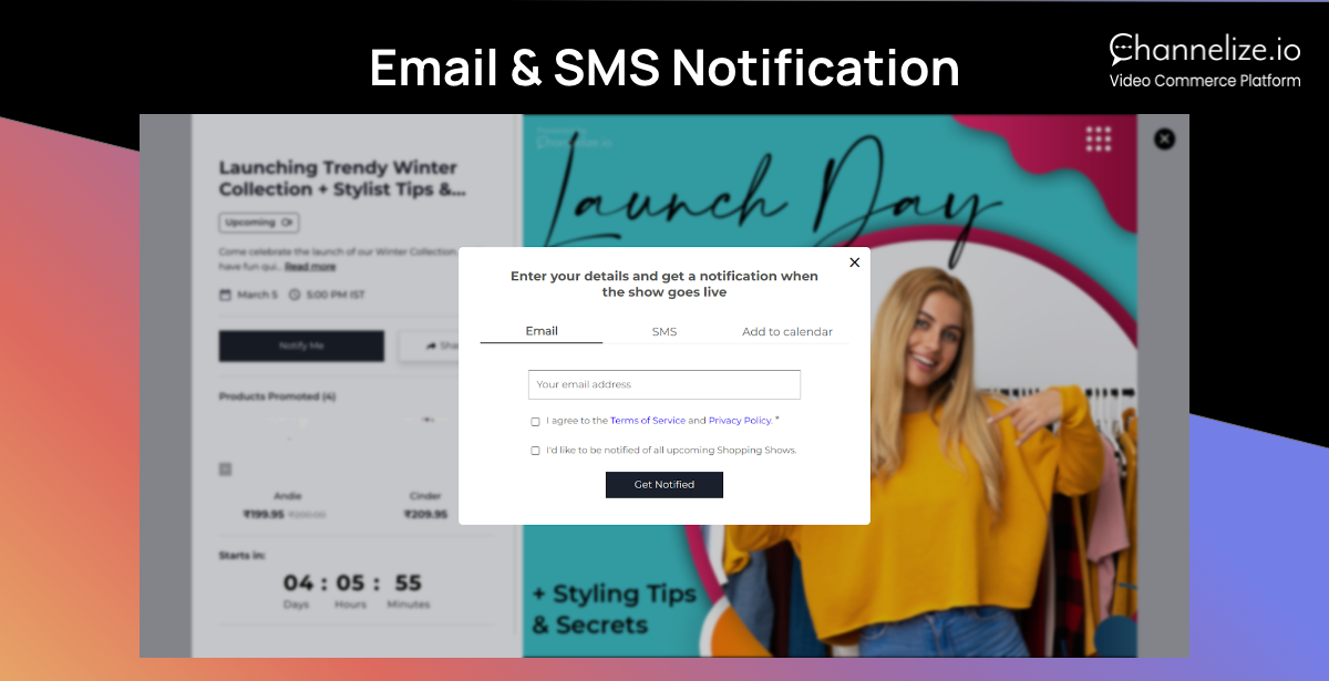 Email & SMS Notification by Channelize.io LIve Shopping Platform