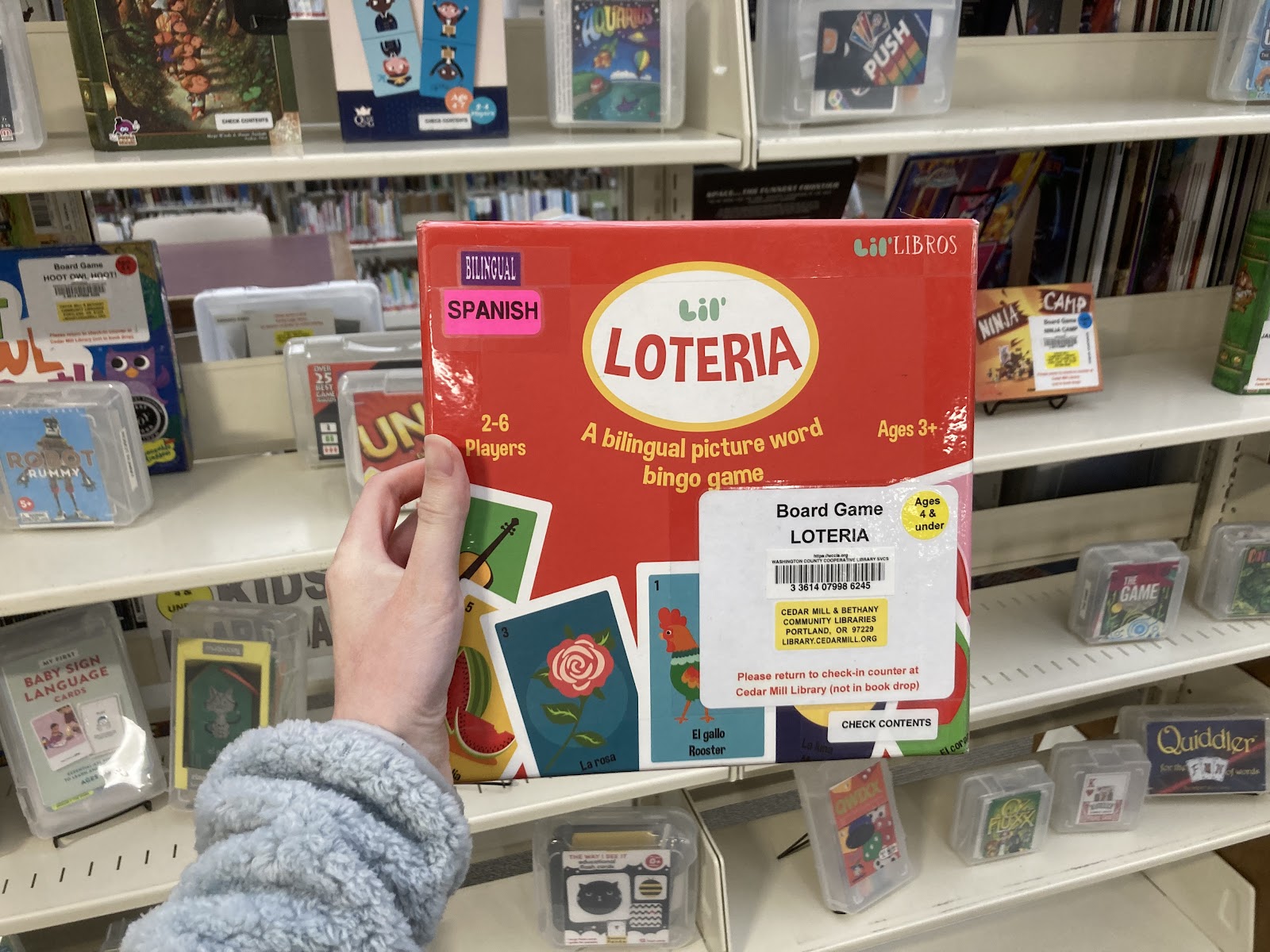 Photo of Lil' Loteria labeled for library circulation 