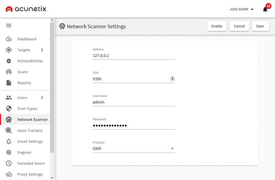 Setting up a network scan target