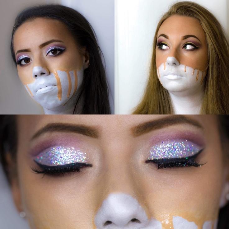 A collage of women with white paint on their face

Description automatically generated