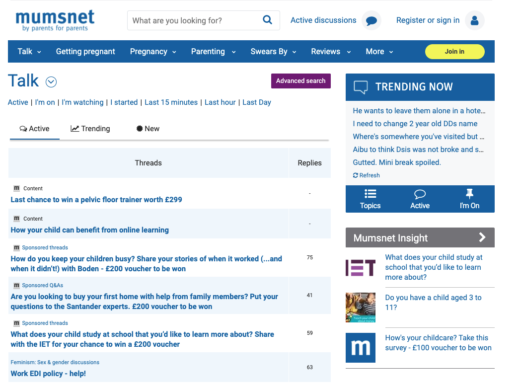 how to create a forum website, mumsnet feed