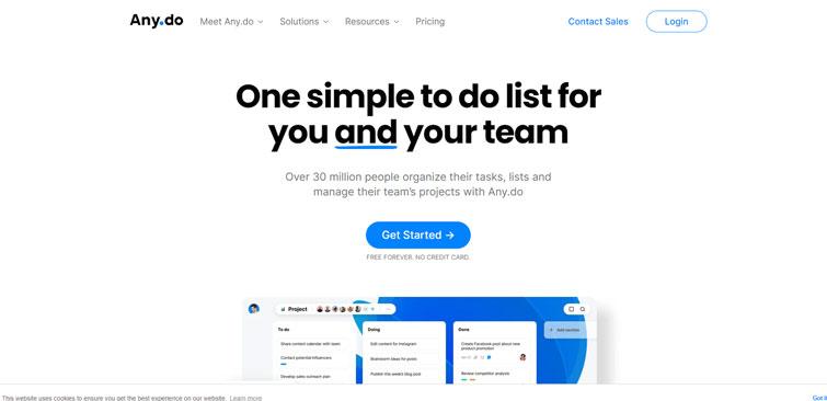 Screenshot of any.do home page.