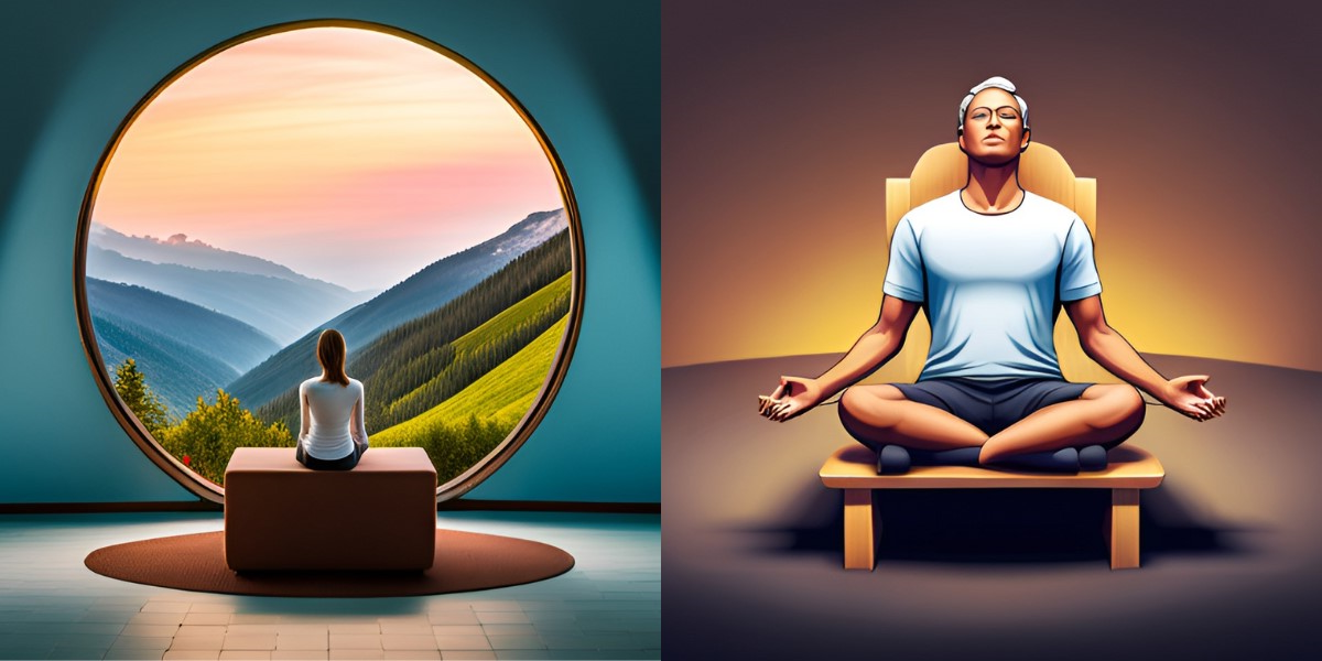 A lady and a man sitting on different meditation chairs