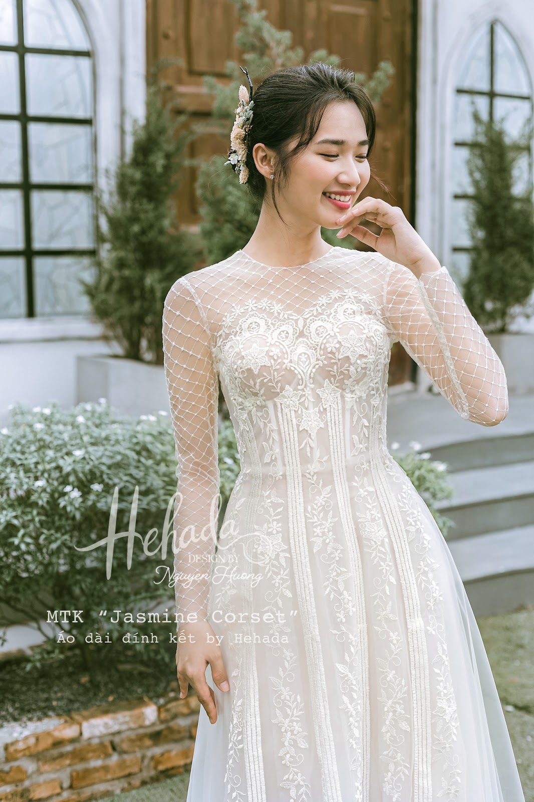 Thiết kế ren áo dài Jasmine Corset Trắng