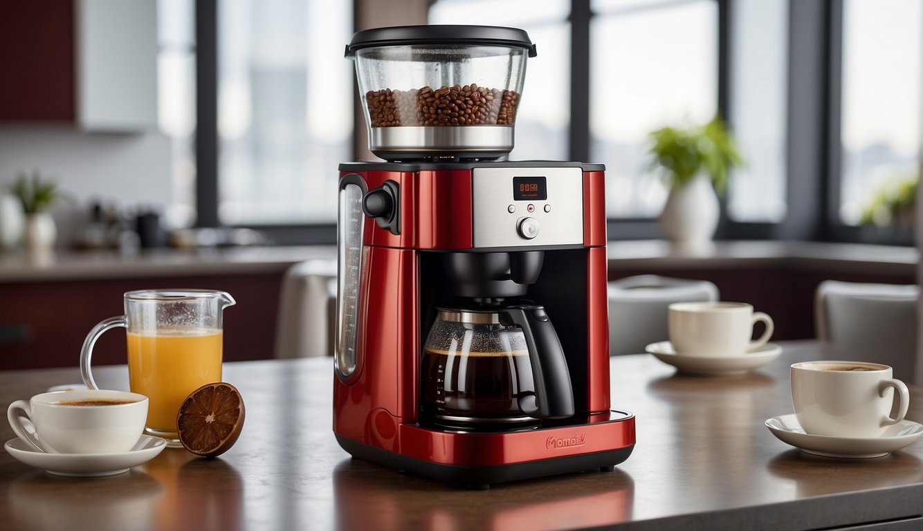 A red and stainless steel electric coffee maker by Mondial, model C-42-2X-RI, with 500W power, designed for 110V