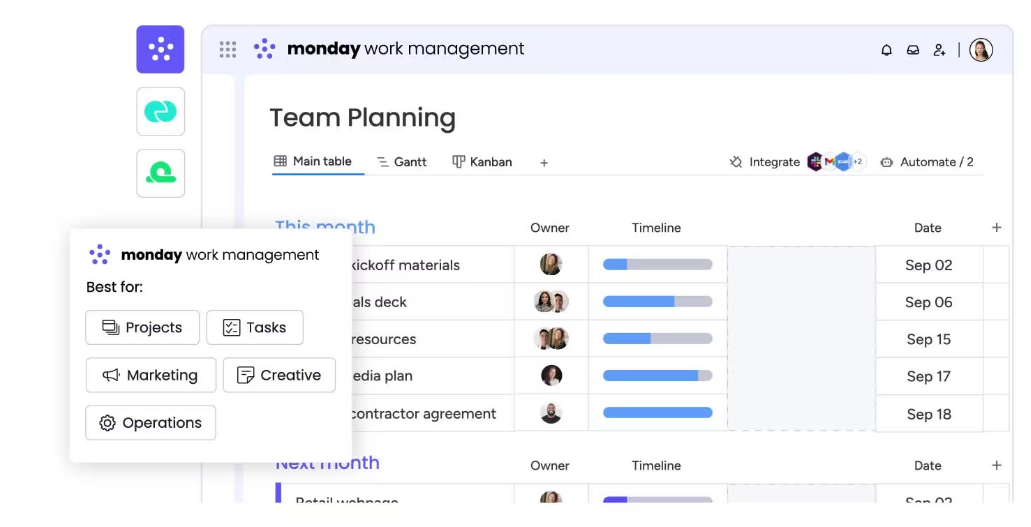 screenshot of monday task management app