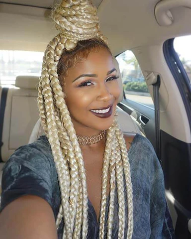 Picture of  lady wearing the Half-up, Half-down Large Box Braids 