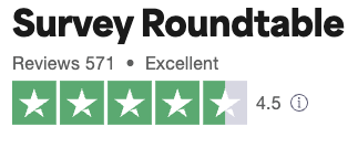 A screenshot of Survey Roundtable's 4.5-star Trustpilot rating with 571 reviews. 