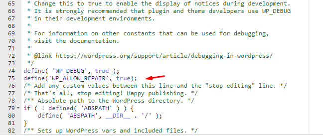 define('WP_ALLOW_Repair', true);
