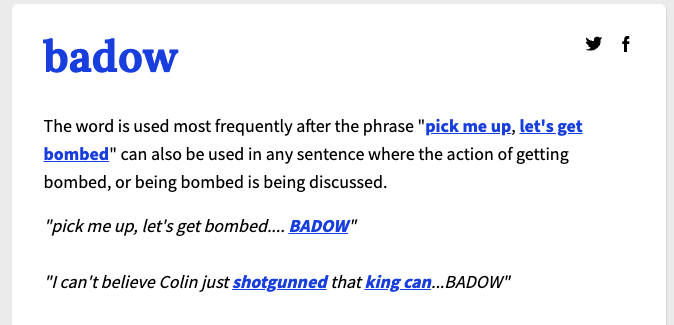Sumo is now BDOW! | Urban Dictionary, "badow" meaning: The word is used most frequently after the phrase, 'pick me up, let's get bombed'..."