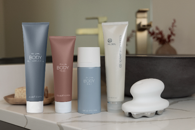 A group of bottles of cream and shampoo

Description automatically generated