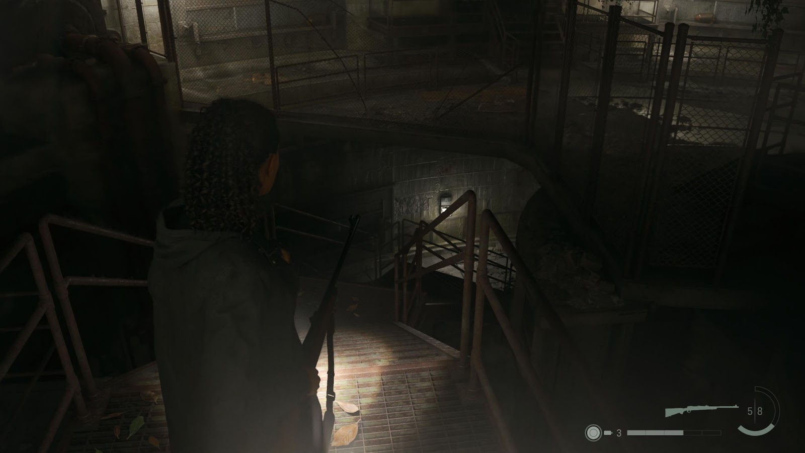 An in game screenshot of Saga from Alan Wake 2. 