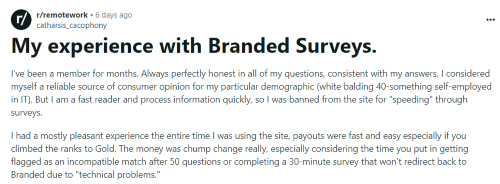 A Branded Surveys review from a former user that was banned from the platform. 