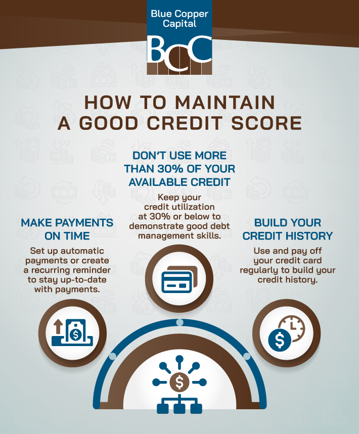An Infographic with tips on how to maintain a good credit score.
