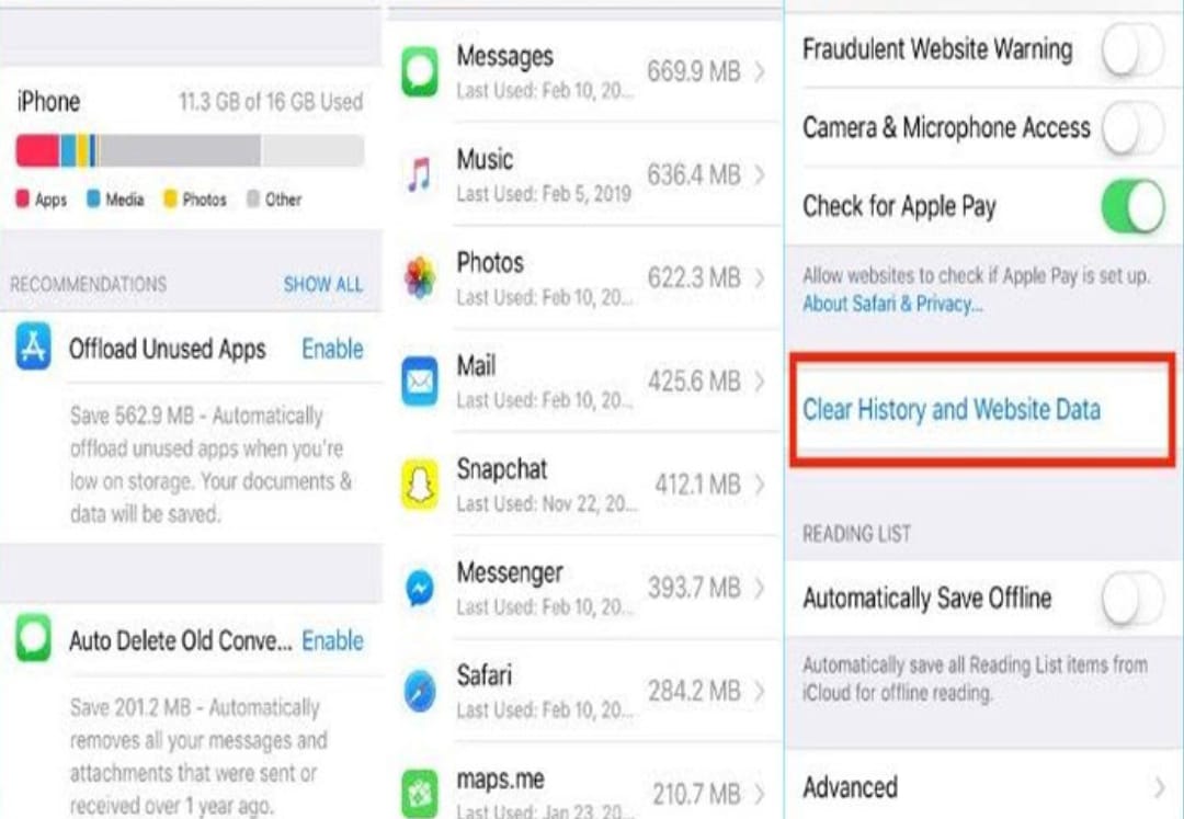 Clear the temporary app cache and cookies data on iPhone