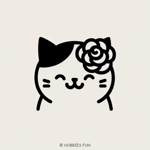 kawaii cute rose drawing, Rose with Cat