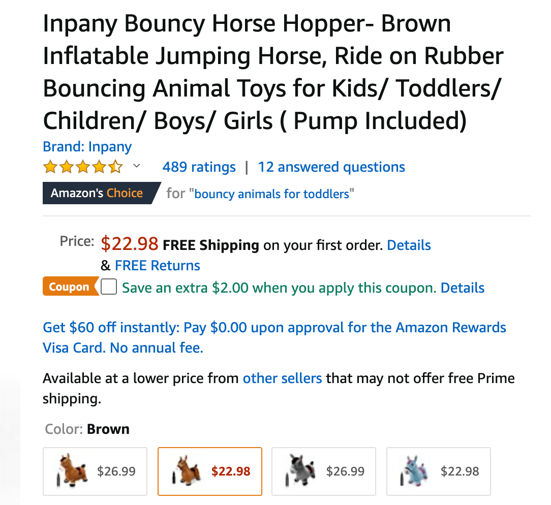 Amazon product listing variations: variations of a child's toy