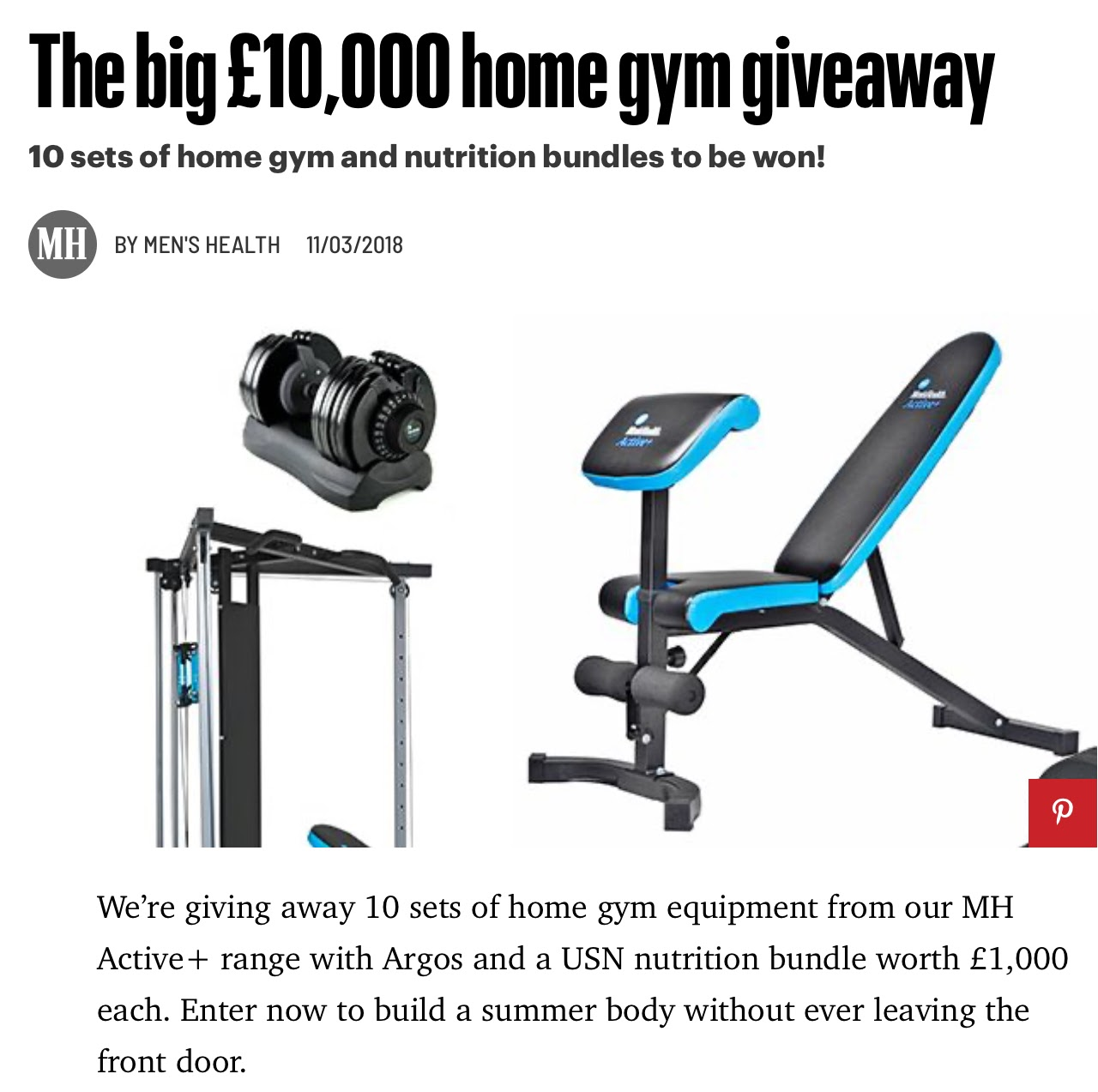 Home gym contest organized by Men's Health magazine.