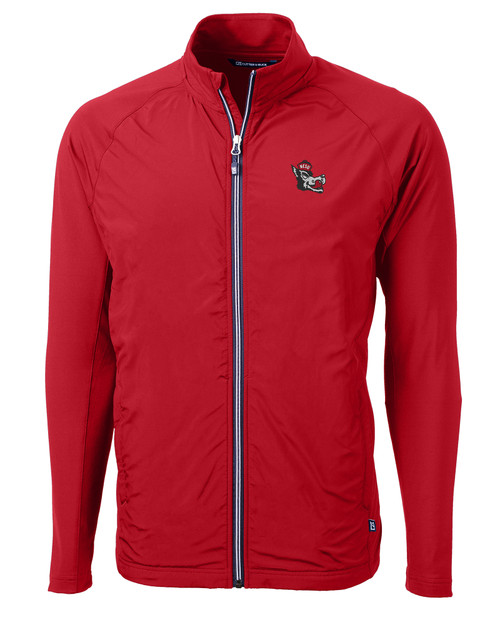 NC State Wolfpack College Vault Cutter & Buck Adapt Eco Knit Hybrid Recycled Mens Full Zip Jacket in Red