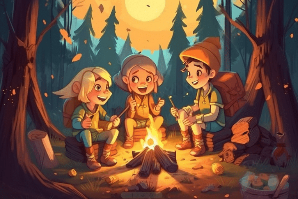 Animated Kids telling story's around the camp fireCampfire