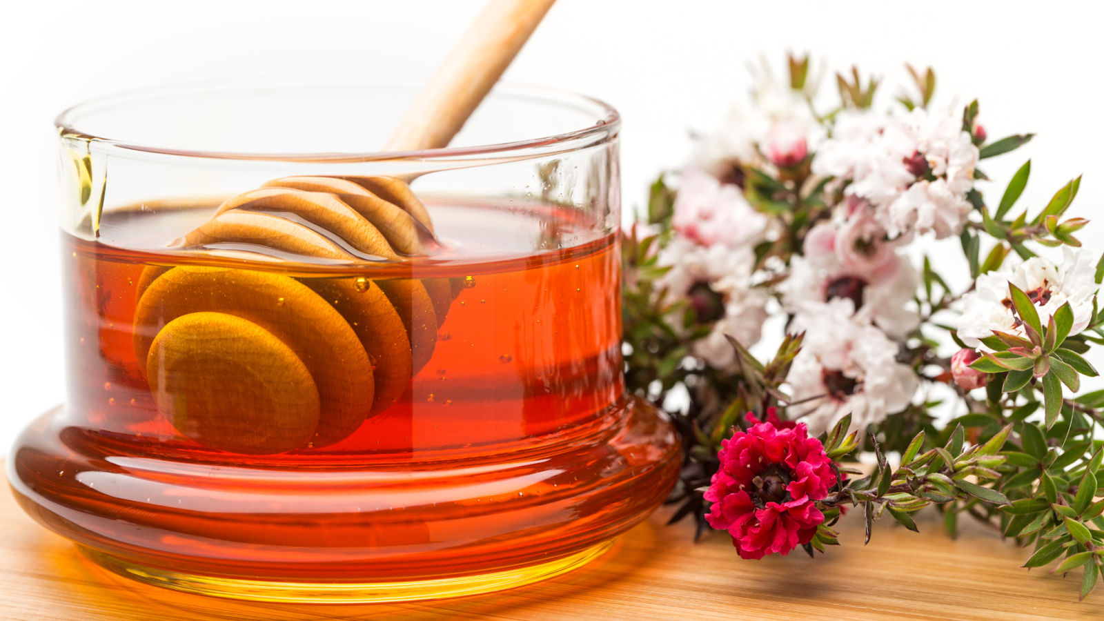 A glass with honey for relieving allergy symptoms