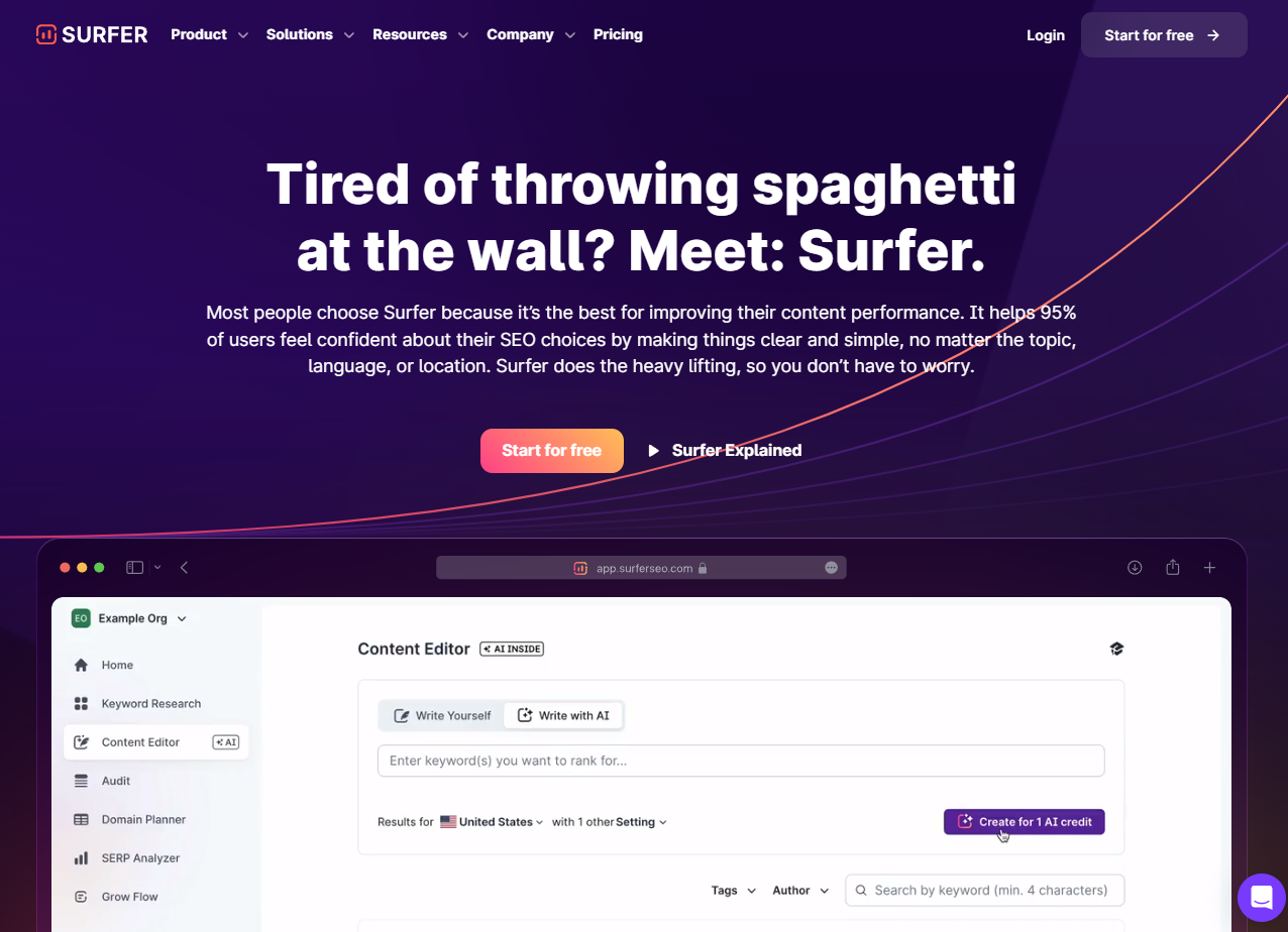 Surfer SEO: Tired of throwing spaghetti at the wall? Meet: Surfer.