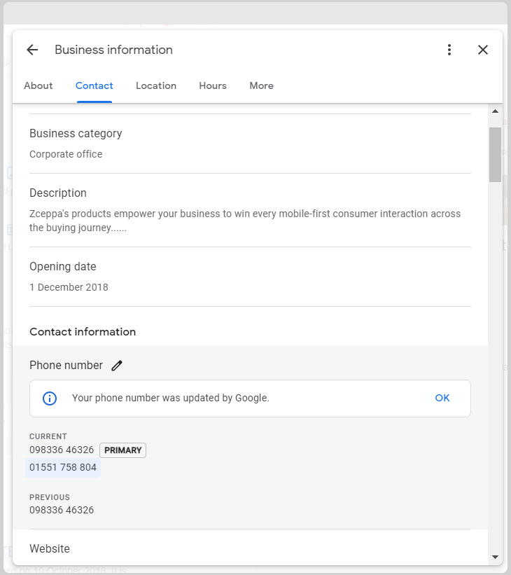 GBP - Contact number updation