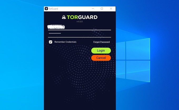 TorGuard App Login Screen